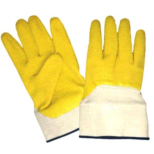 Yellow Latex Coated Jersey Shell Gloves, Crinkle, Safety Cuff
