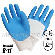 Blue Latex Dipped Safety Gloves,3/4 Back Coated, Knitted Wrist