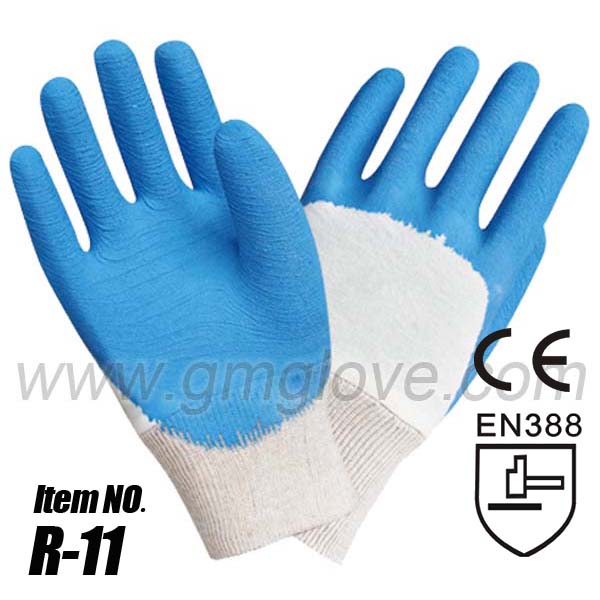 lue Latex Dipped Safety Gloves,3/4 Back Coated, Knitted Wrist