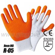 Red Latex Palm Coated Work Gloves, Cotton Seamless, Crinkle Surface