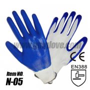 Blue Nitrile Dipped Work Gloves With Nylon Shell