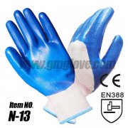 13-Gauge Nylon Nitrile Safety Gloves, Blue Half Coated