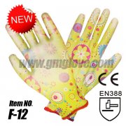 Flowery Printed PU Gloves, 13-Gauge Nylon Knit