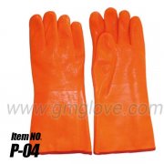 Orange Fluorescent PVC Coated Work Gloves For Winter, Sandy Palm