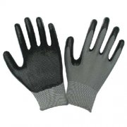 Nitrile Palm Dipped Gray Nylon Knit Work Gloves, Black Palm