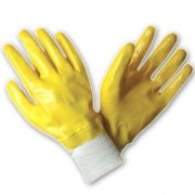 White Cotton Interlock, Fully Yellow Nitrile Dipped Gloves, Knit Wrist