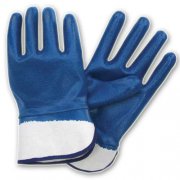 White Cotton Interlock, Fully Blue Nitrile Dipped Gloves, Safety Cuff