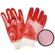 Red PVC Coated Gloves, Jersey Lined, Knit Wrist