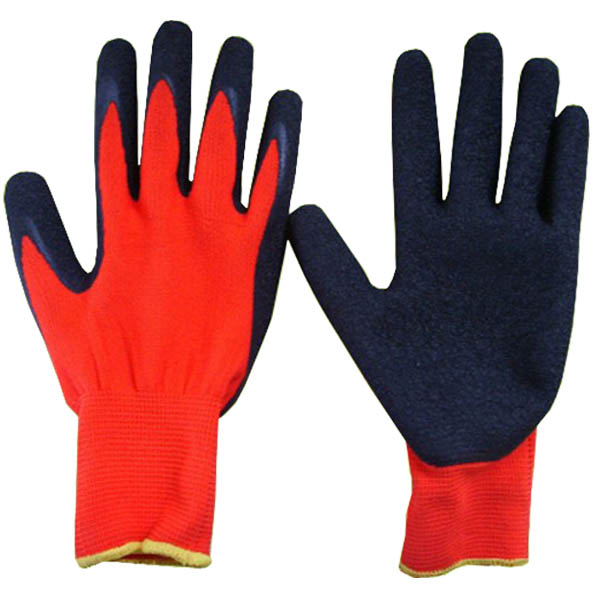 Red Nylon Knitted Latex Palm-dipped Gloves, Crinkle
