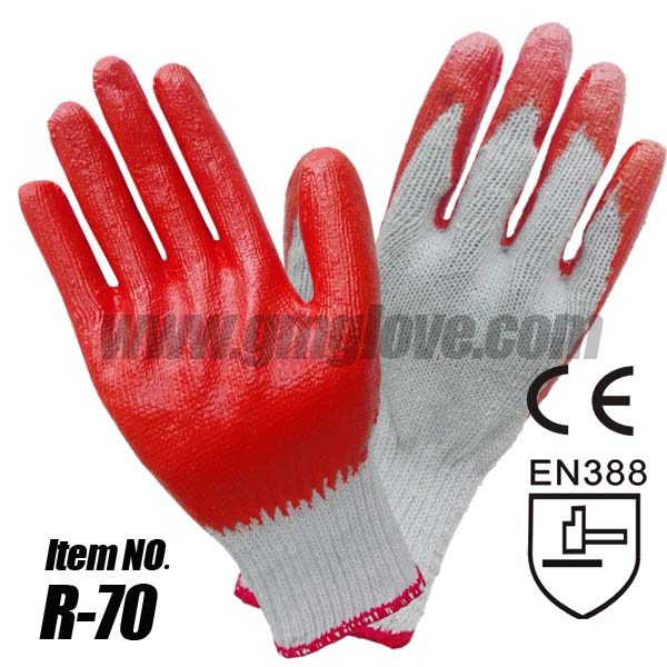 Cheap Cotton Knitted Gloves Red Latex Coated Work Gloves