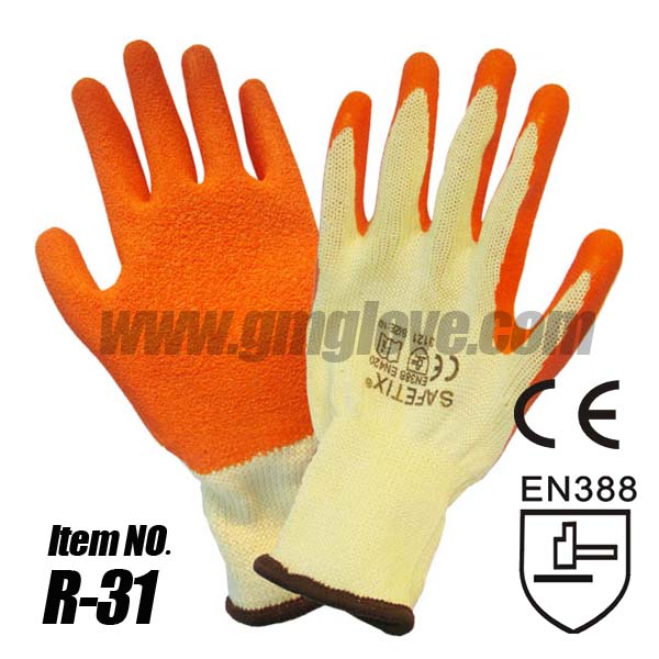 Orange Natural Latex Palm Coated Hand Gloves