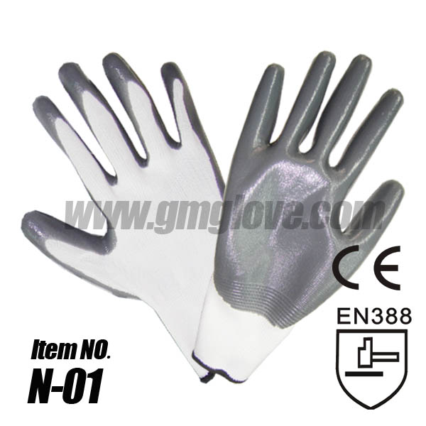 13G Grey Nitrile Coated Nylon Gloves,Palm Coating