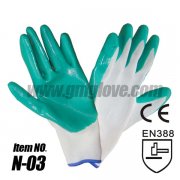 13 Gauge Green Nitrile Nylon Gloves, Palm Dip