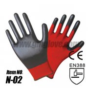 Black Nitrile Palm Coated Gloves, Red Nylon