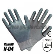 13 Gauge Nylon Nitrile Coated Gloves , Gray yarn