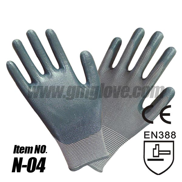 13 Gauge Nylon Nitrile Coated Gloves, Gray yarn