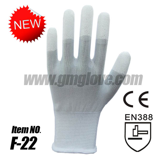 13 gauge Polyester PU fingertip coated gloves